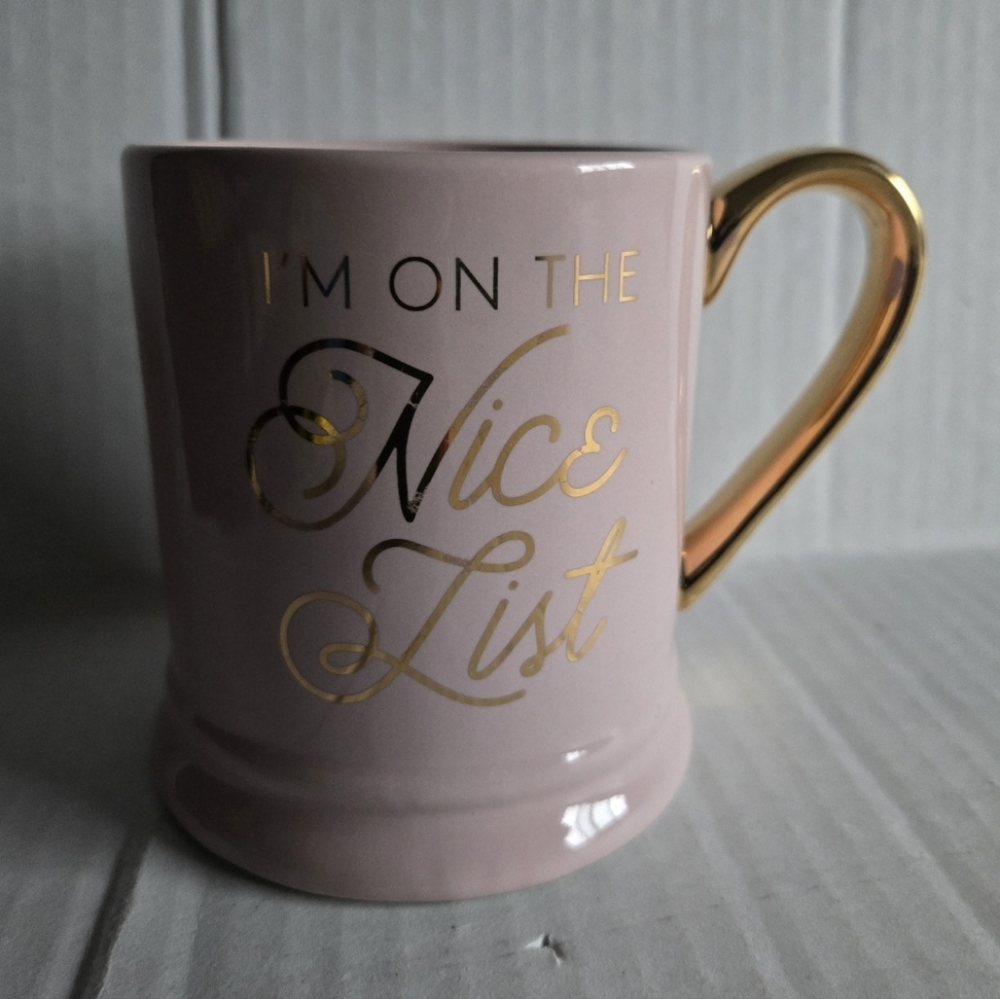 Indigo "I'm On The Nice List" Pink & Gold Mug